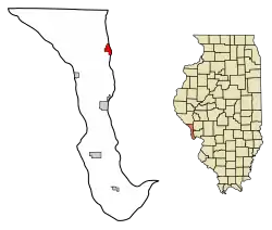 Location of Kampsville in Calhoun County, Illinois.