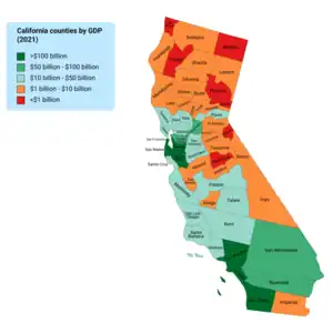 California counties by GDP (2021)