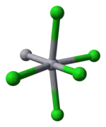 Ball-and-stick model of the distorted octahedral coordination of mercury in calomel