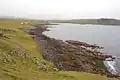 The beach of Camas Mor with some of the houses in Bornesketaig