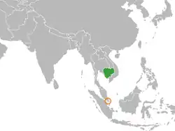 Map indicating locations of Cambodia and Singapore