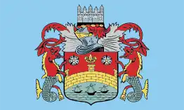Banner of Arms flag used by Cambridge City Council at Cambridge Guildhall