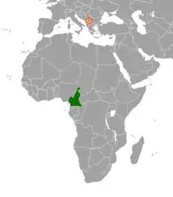 Map indicating locations of Cameroon and Kosovo