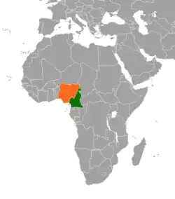 Map indicating locations of Cameroon and Nigeria