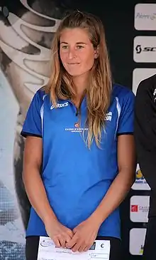 Camille Donat, 2009 silver medalist, placing 7th at the Triathlon de l'Alpe d'Huez 2010.