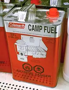 Camp stove fuel in "F-Style" can