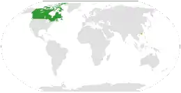 Map indicating locations of Canada and Hong Kong