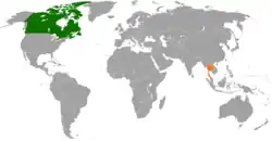 Map indicating locations of Canada and Thailand