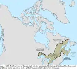 Map of the change to Canada on July 1, 1867