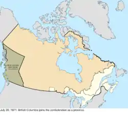 Map of the change to Canada on July 20, 1871