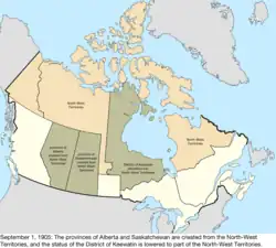 Map of the change to Canada on September 1, 1905