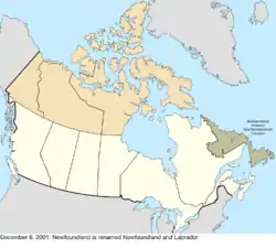 Map of the change to Canada on December 6, 2001