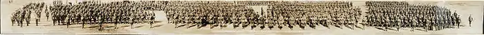 Canadian Expeditionary Force, 160th O.S. Bruce Battalion, London, Ontario, October 14, 1916. (Battalion ready to move off for overseas.) Companies 'A', 'B', 'C', 'D'. No. 629 (HS85-10-32567)