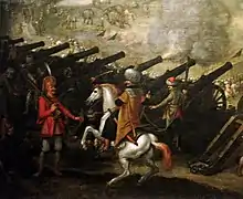 A Janissary, a pasha and cannon batteries at the Siege of Esztergom in 1543.