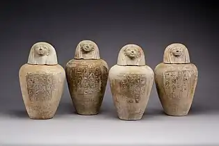 Human-headed canopic jars from the early Eighteenth Dynasty, c. 1504–1447 BC