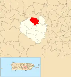Location of Caonillas within the municipality of Aibonito shown in red
