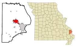 Location of Jackson in Cape Girardeau County, Missouri.