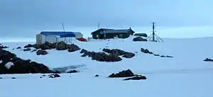 Cape Shirreff research station with the Chilean facilities on the left and the US ones on the right