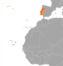 Map indicating locations of Cape Verde and Portugal