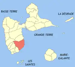 Location of the commune (in red) within Guadeloupe