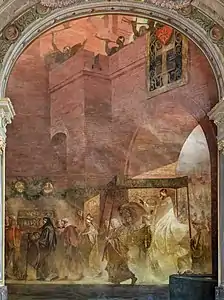 Painting on a wall in the Hall of Illustrious, representing Raymond IV welcoming the Pope in 1096.