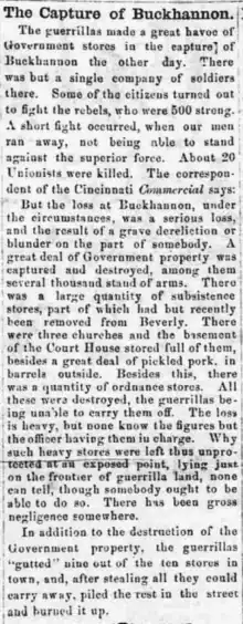 old newspaper article saying Jenkins captured Buckhannon