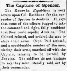 old newspaper article saying Jenkins captured Spencer and Union troops shamefully surrendered without a fight