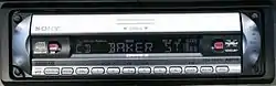 LCD fourteen-segment characters on an after-market car stereo