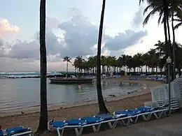 A view of the private beach at the Caribe Hilton.