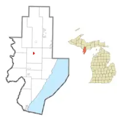 Location within Menominee County and the state of Michigan