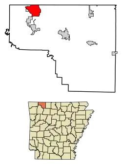 Location of Holiday Island in Carroll County, Arkansas.