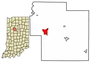 Location of Delphi in Carroll County, Indiana.