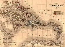 Image 20Map of Antilles / Caribbean in 1843. (from History of the Caribbean)