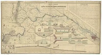 General map of the canal, its waterways and railway forks (1839)