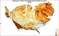 Cartogram of "other" presidential election results by county