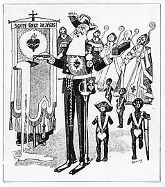 Cartoon depicting King Leopold II laying the first stone (12 October 1905)