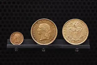 Early Colombian peso coins, 1850s