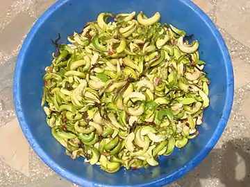 Cashew sprouts are eaten raw or cooked.