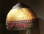 Celtic helmet decorated with gold "triskeles", found in Amfreville-sous-les-Monts, France, 400 BC
