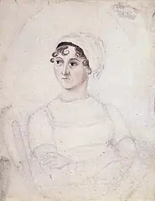 Watercolour-and-pencil portrait of Jane Austen
