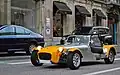Caterham open wheeled sports car, derived from Lotus 7
