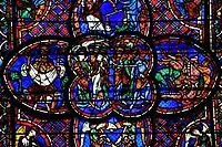 Detail of the window of the Last Judgement; sinners punished