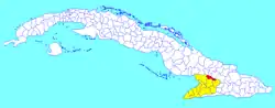 Cauto Cristo municipality (red) within  Granma Province (yellow) and Cuba