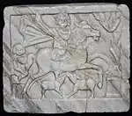 Low relief of a Thracian horseman, 3rd century, marble; height: 0.22 m, width: 0.225 m, thickness: 0.032 m