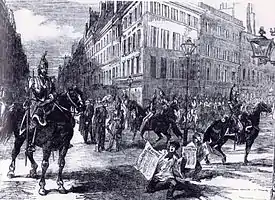 D'Allonville's cavalry patrolled Paris during Napoleon's 1851 coup. Three to four hundred people were killed in street fighting after the coup d'état.