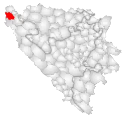 Location of Cazin within Bosnia and Herzegovina