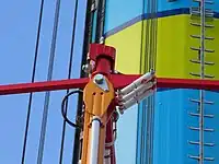 A close-up shot of the hydraulic dampers on Cedar Point's version of the ride.