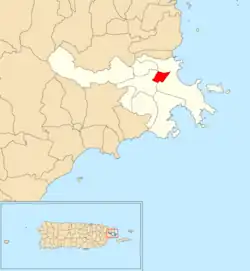 Location of Ceiba barrio-pueblo within the municipality of Ceiba shown in red