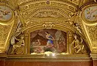 Baroque tympanum in the Queen's Bedroom in the Louvre Palace, Paris, by Michel Anguier and Pietro Sasso, with a painting of Judith and Holophernes, by Giovanni Francesco Romanelli, 1655