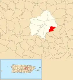 Location of Cejas within the municipality of Comerío shown in red
